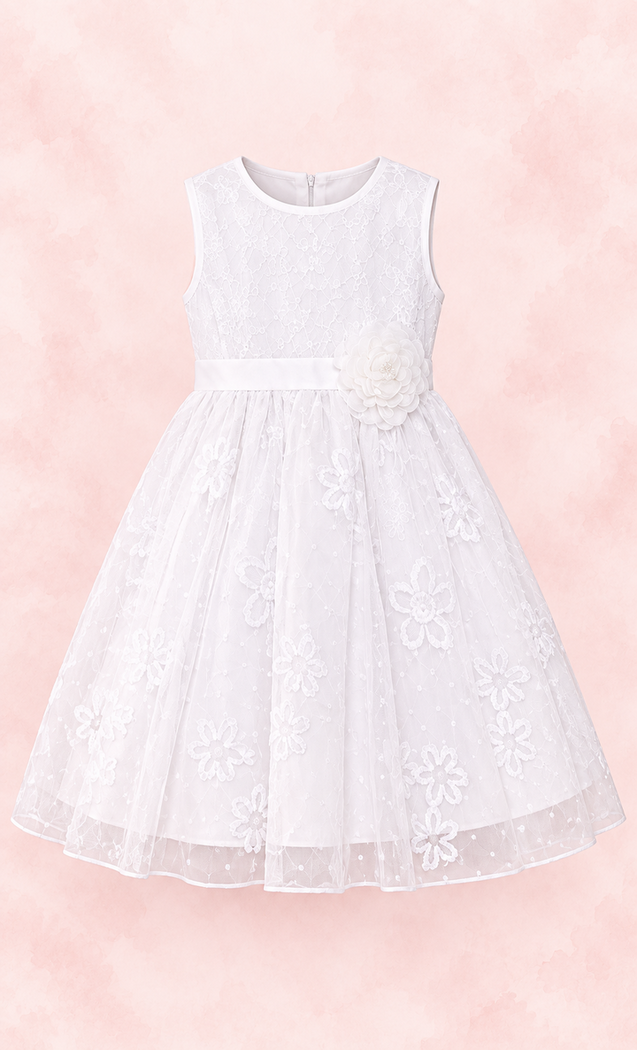 Vestido blanco de ceremonia con encaje floral